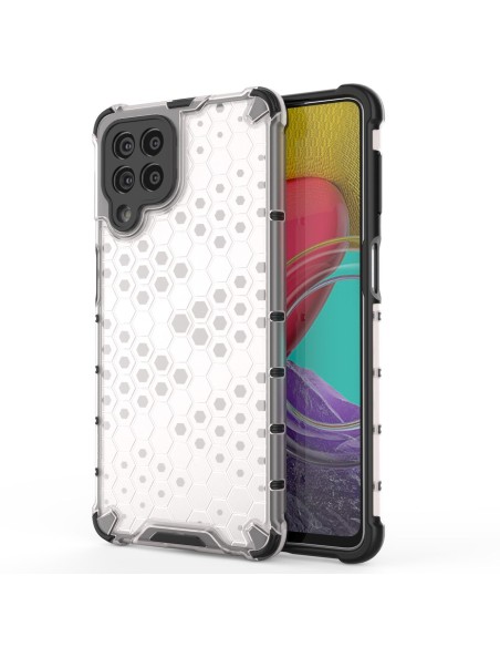 Korinio korpuso šarvuotas dangtelis su gelio rėmeliu, skirtas Samsung Galaxy M53 5G skaidrus