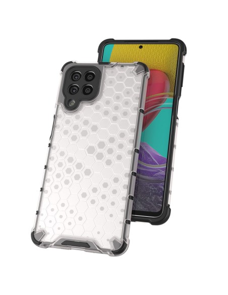 Korinio korpuso šarvuotas dangtelis su gelio rėmeliu, skirtas Samsung Galaxy M53 5G skaidrus