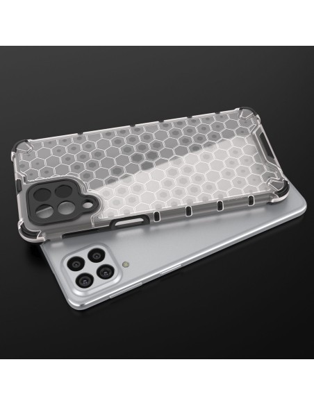 Korinio korpuso šarvuotas dangtelis su gelio rėmeliu, skirtas Samsung Galaxy M53 5G skaidrus