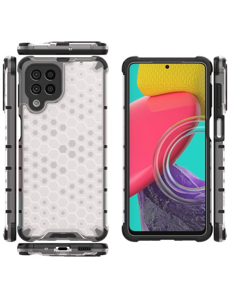Korinio korpuso šarvuotas dangtelis su gelio rėmeliu, skirtas Samsung Galaxy M53 5G skaidrus