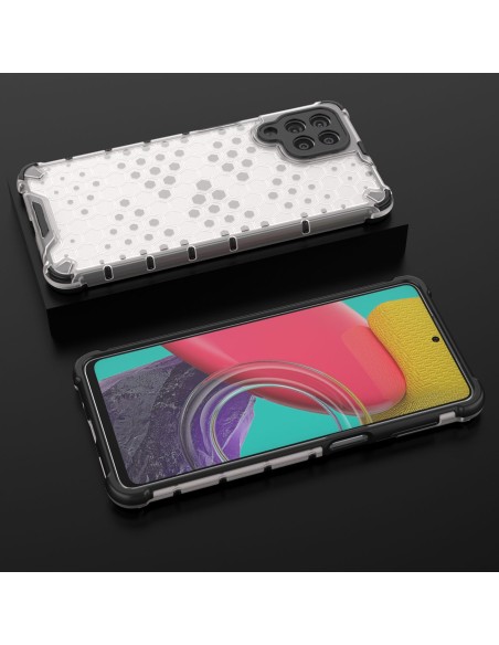 Korinio korpuso šarvuotas dangtelis su gelio rėmeliu, skirtas Samsung Galaxy M53 5G skaidrus