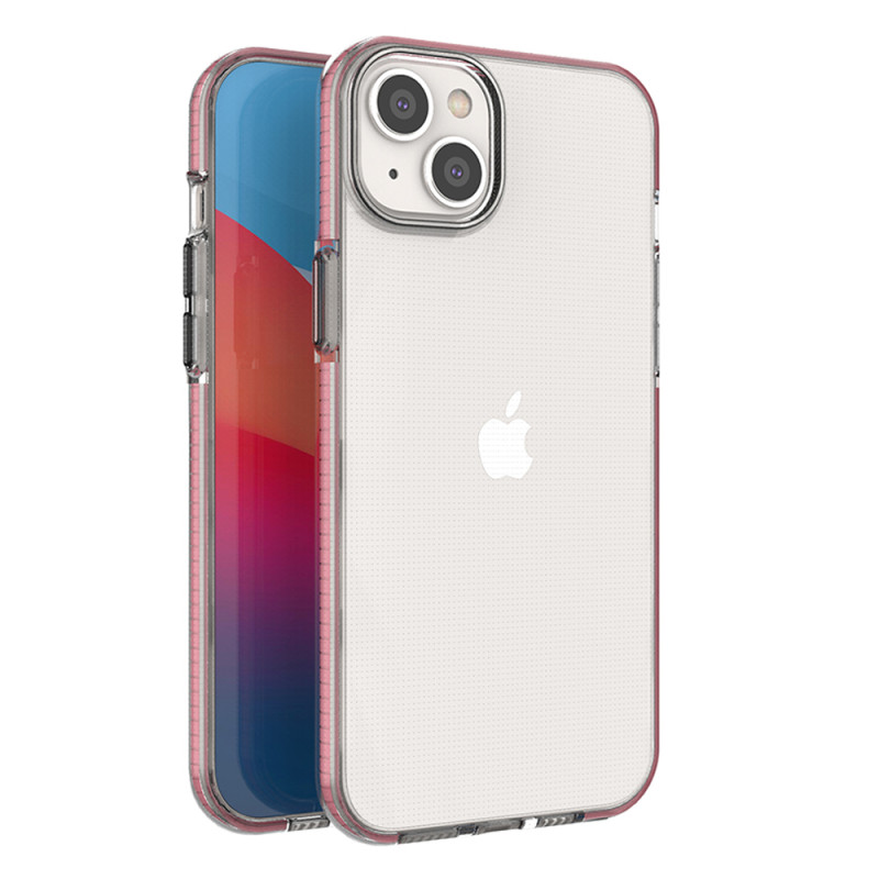 Spring Case iPhone 14 Plus silikoninis dangtelis su rėmeliu, šviesiai rožinis