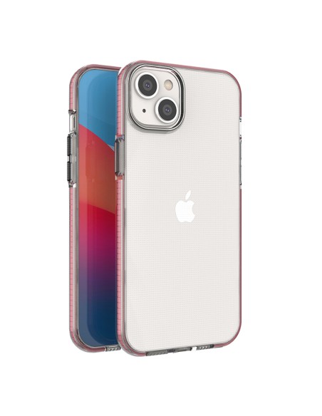 Spring Case iPhone 14 Plus silikoninis dangtelis su rėmeliu, šviesiai rožinis