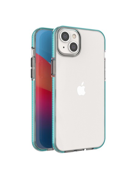 Spring Case iPhone 14 Plus silikoninis dangtelis su rėmeliu, šviesiai mėlynas