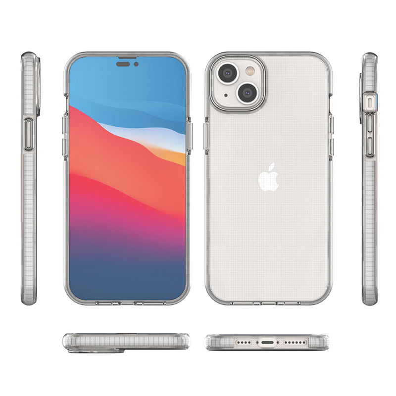 Spring Case iPhone 14 Plus silikoninis dangtelis su rėmeliu, šviesiai mėlynas