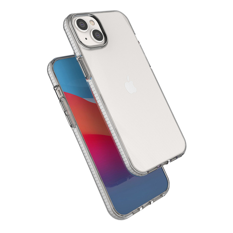 Spring Case iPhone 14 Plus silikoninis dangtelis su rėmeliu, šviesiai mėlynas