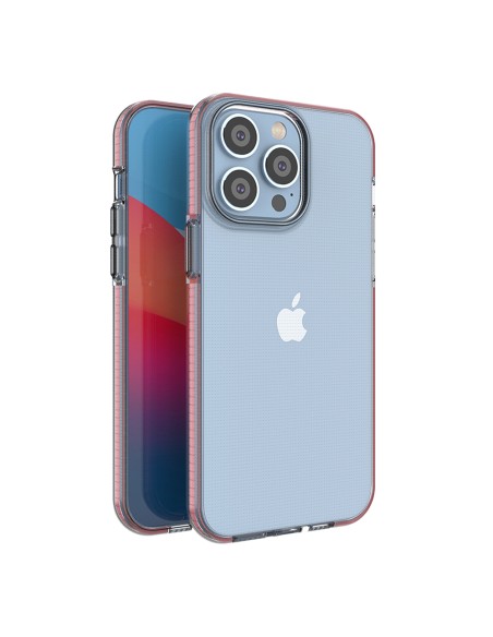 Spyruoklinis dėklas iPhone 14 Pro Max, silikoninis dangtelis su rėmeliu, šviesiai rožinis Spyruoklinis dėklas iPhone 14 Pro Max, silikoninis dangtelis su rėmeliu, šviesiai rožinis