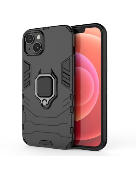 Ring Armor dėklas iPhone 14, šarvuotas dangtelis, magnetinis žiedo laikiklis, juodas
