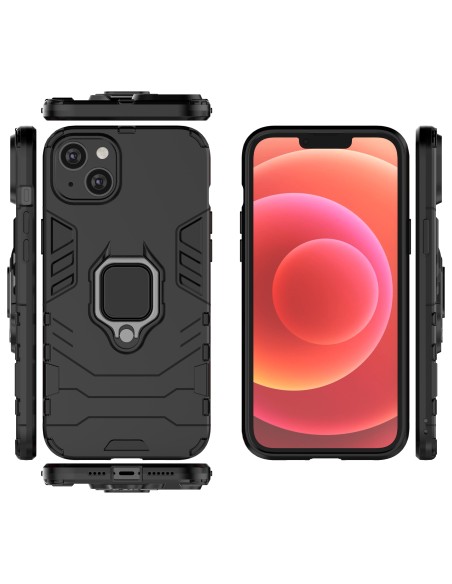 Ring Armor dėklas iPhone 14, šarvuotas dangtelis, magnetinis žiedo laikiklis, juodas