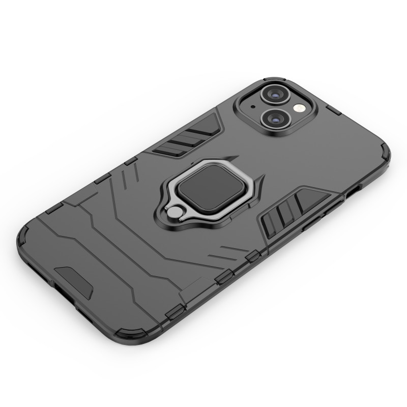Ring Armor dėklas iPhone 14, šarvuotas dangtelis, magnetinis žiedo laikiklis, juodas