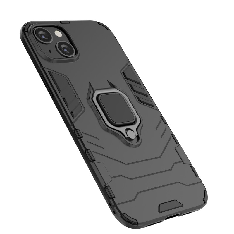 Ring Armor dėklas iPhone 14, šarvuotas dangtelis, magnetinis žiedo laikiklis, juodas