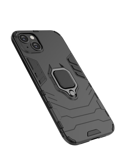 Ring Armor dėklas iPhone 14, šarvuotas dangtelis, magnetinis žiedo laikiklis, juodas