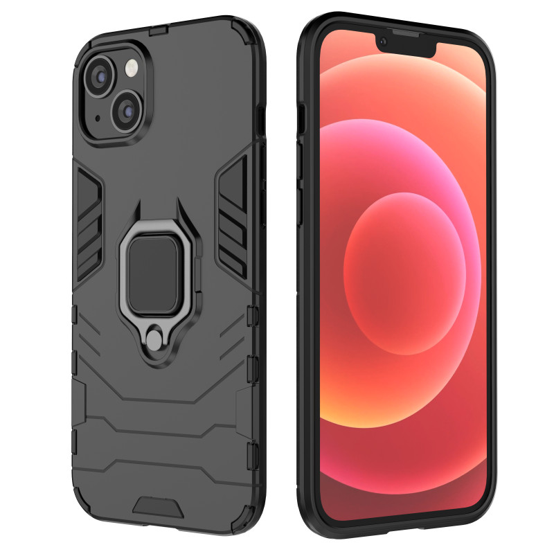 Ring Armor dėklas iPhone 14, šarvuotas dangtelis, magnetinis žiedo laikiklis, juodas