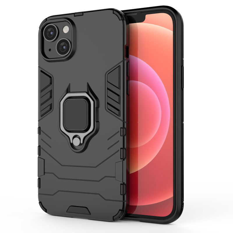 Ring Armor dėklas iPhone 14 Plus, šarvuotas dangtelis, magnetinis žiedo laikiklis, juodas