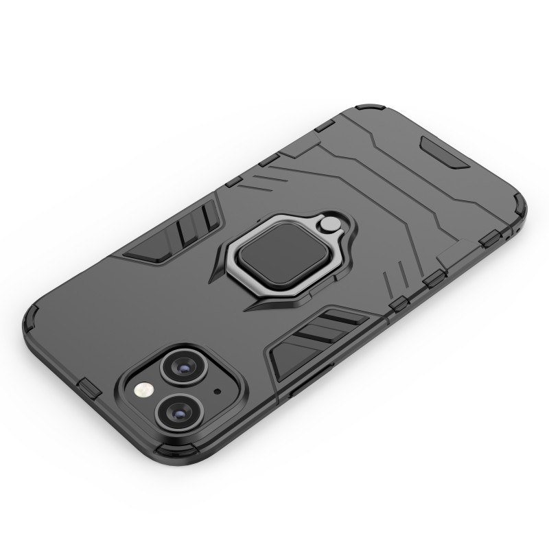 Ring Armor dėklas iPhone 14 Plus, šarvuotas dangtelis, magnetinis žiedo laikiklis, juodas