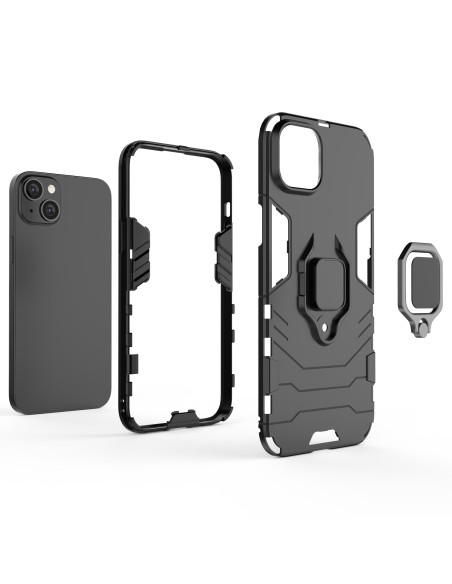 Ring Armor dėklas iPhone 14 Pro, šarvuotas dangtelis, magnetinis žiedo laikiklis, juodas