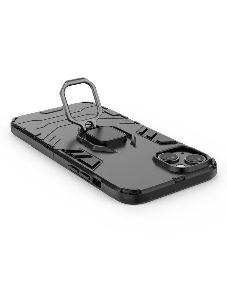 Ring Armor dėklas iPhone 14 Pro, šarvuotas dangtelis, magnetinis žiedo laikiklis, juodas