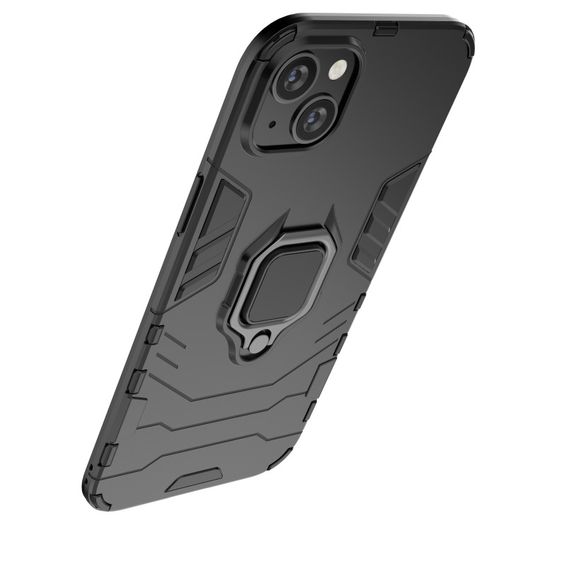 Ring Armor dėklas iPhone 14 Pro, šarvuotas dangtelis, magnetinis žiedo laikiklis, juodas