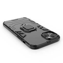Ring Armor dėklas iPhone 14 Pro, šarvuotas dangtelis, magnetinis žiedo laikiklis, juodas