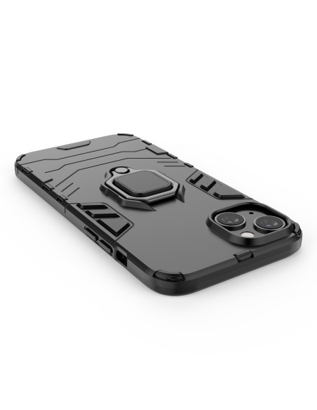 Ring Armor dėklas iPhone 14 Pro, šarvuotas dangtelis, magnetinis žiedo laikiklis, juodas