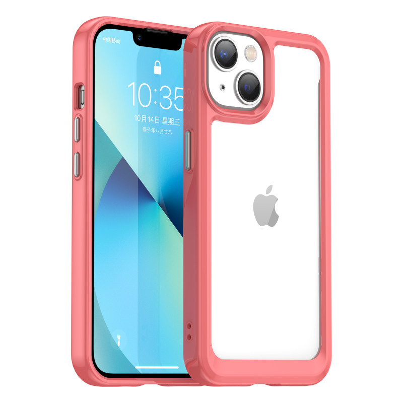 Outer Space Case iPhone 14 dėklas, kietas dangtelis su gelio rėmeliu, raudonas