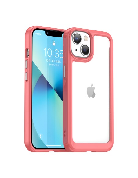 Outer Space Case iPhone 14 dėklas, kietas dangtelis su gelio rėmeliu, raudonas