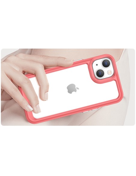 Outer Space Case iPhone 14 dėklas, kietas dangtelis su gelio rėmeliu, raudonas