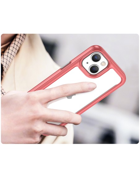 Outer Space Case iPhone 14 dėklas, kietas dangtelis su gelio rėmeliu, raudonas