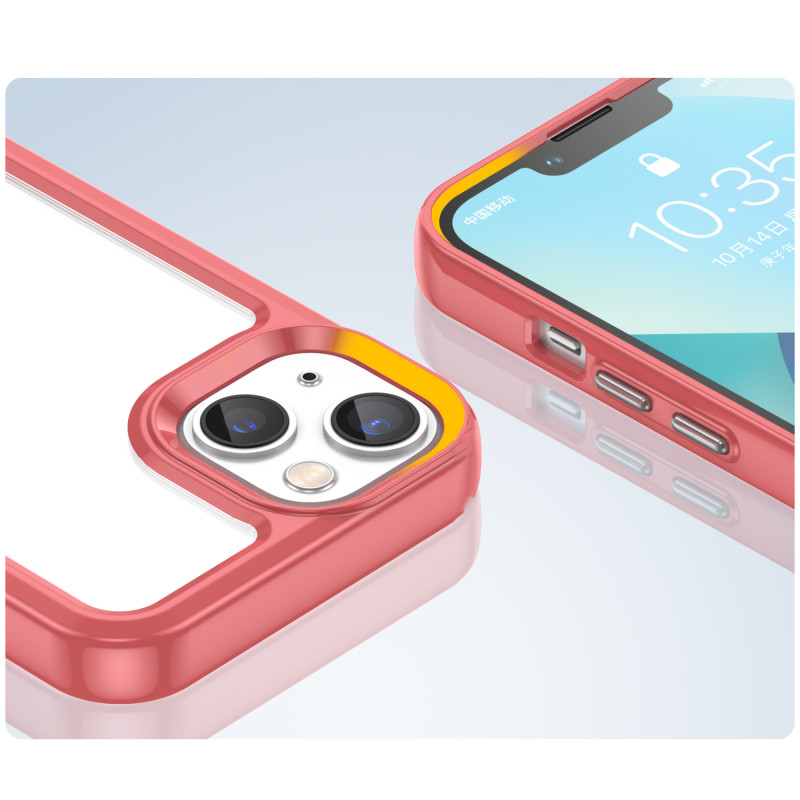 Outer Space Case iPhone 14 dėklas, kietas dangtelis su gelio rėmeliu, raudonas