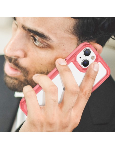 Outer Space Case iPhone 14 dėklas, kietas dangtelis su gelio rėmeliu, raudonas