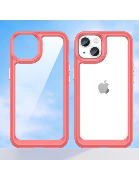 Outer Space Case iPhone 14 dėklas, kietas dangtelis su gelio rėmeliu, raudonas