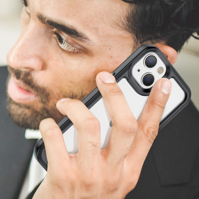 Outer Space Case iPhone 14 Plus kietas dėklas su gelio rėmeliu, juodas