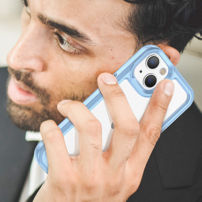 Outer Space Case iPhone 14 Plus kietas dėklas su gelio rėmeliu, mėlynas