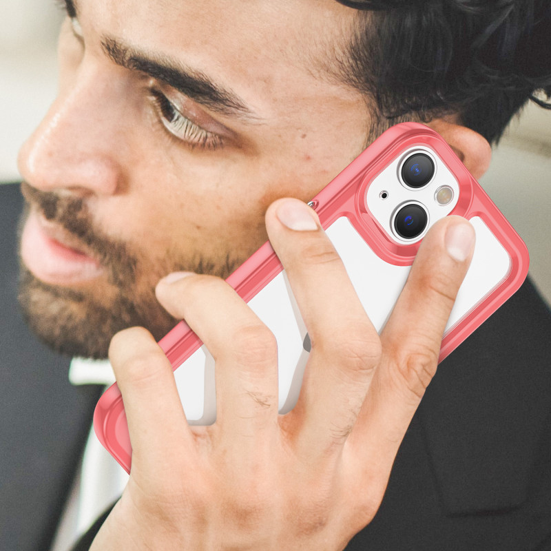 Outer Space Case iPhone 14 Plus kietas dėklas su gelio rėmeliu, raudonas