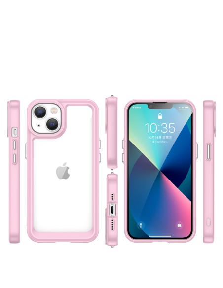 Outer Space Case iPhone 14 Plus kietas dėklas su gelio rėmeliu, rožinis