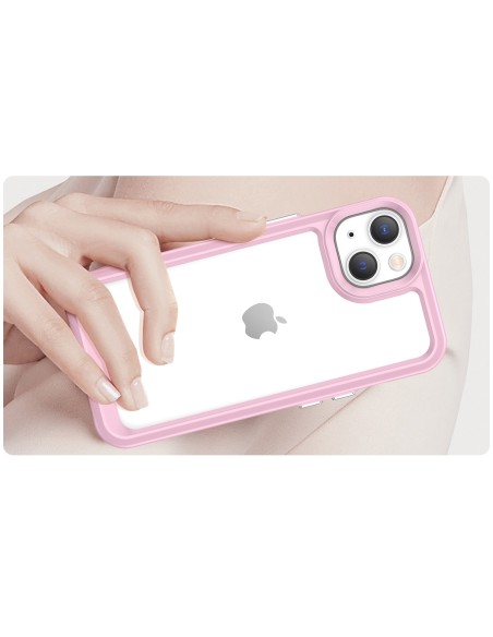 Outer Space Case iPhone 14 Plus kietas dėklas su gelio rėmeliu, rožinis