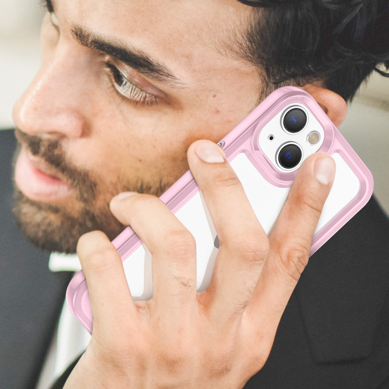 Outer Space Case iPhone 14 Plus kietas dėklas su gelio rėmeliu, rožinis