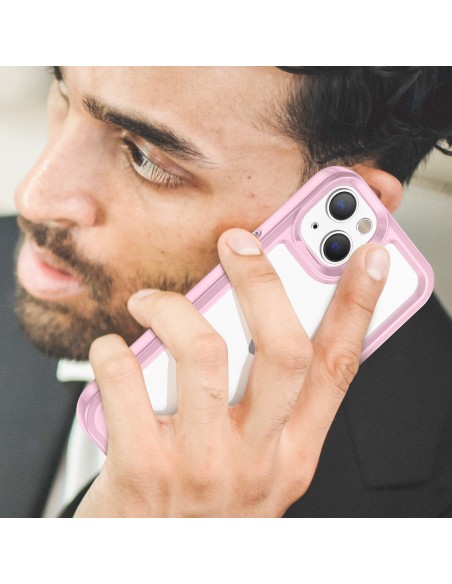 Outer Space Case iPhone 14 Plus kietas dėklas su gelio rėmeliu, rožinis