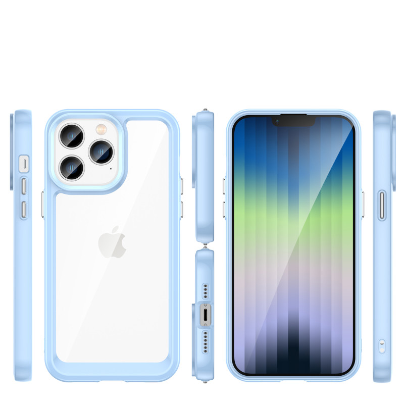 Outer Space Case iPhone 14 Pro kietas dėklas su gelio rėmeliu, mėlynas