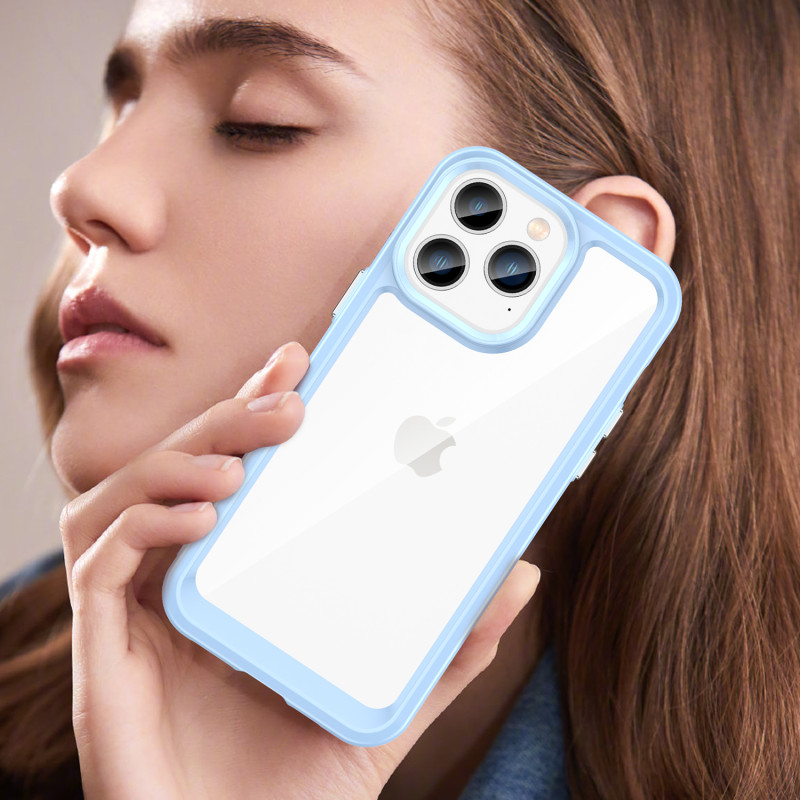 Outer Space Case iPhone 14 Pro kietas dėklas su gelio rėmeliu, mėlynas