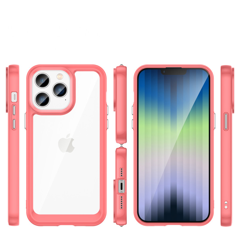 Outer Space Case iPhone 14 Pro kietas dėklas su gelio rėmeliu, raudonas