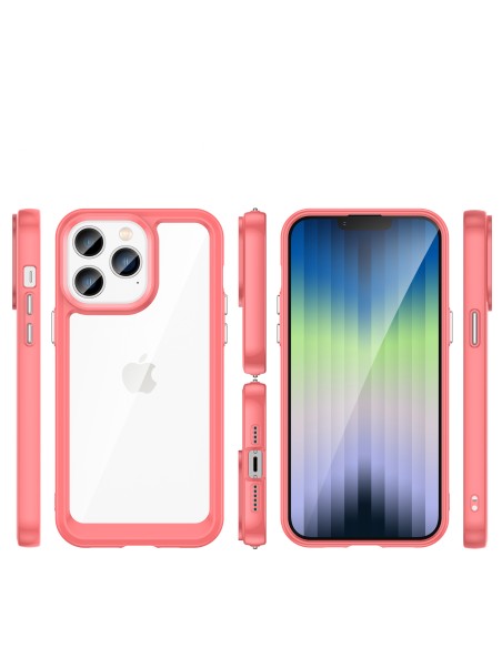 Outer Space Case iPhone 14 Pro kietas dėklas su gelio rėmeliu, raudonas