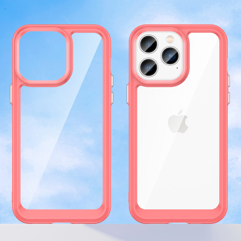 Outer Space Case iPhone 14 Pro kietas dėklas su gelio rėmeliu, raudonas