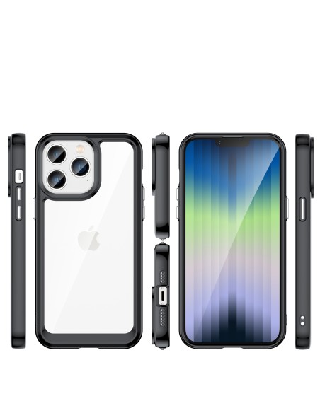 „Outer Space“ dėklas, skirtas iPhone 14 Pro Max, kietas dangtelis su gelio rėmeliu, juodas