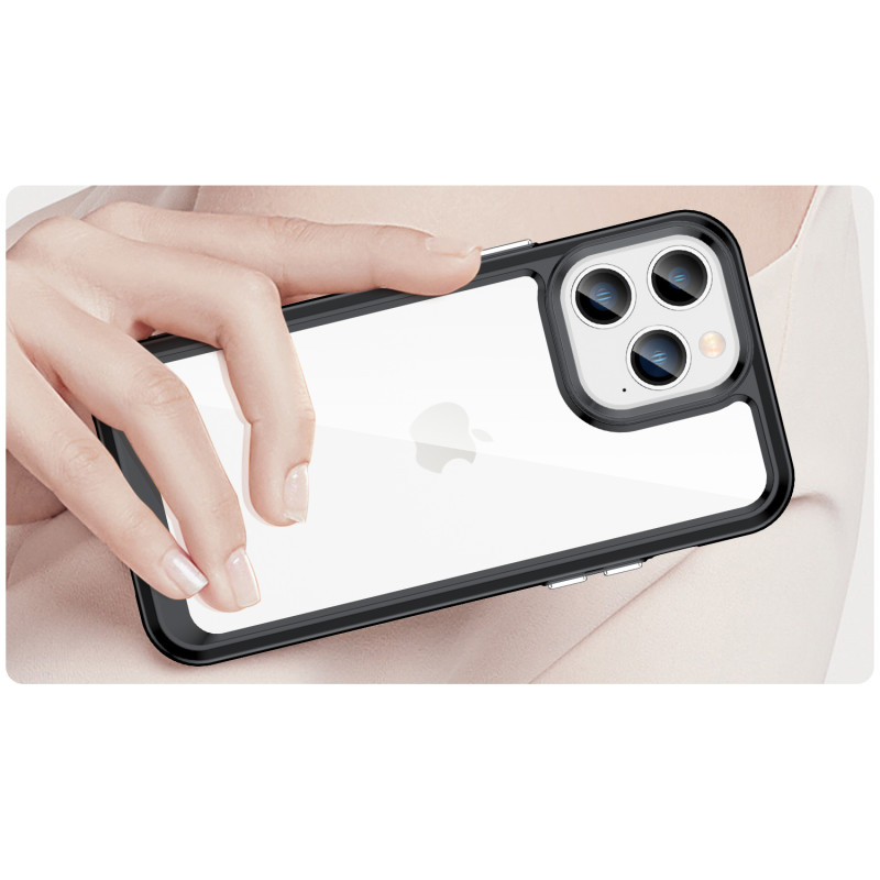 „Outer Space“ dėklas, skirtas iPhone 14 Pro Max, kietas dangtelis su gelio rėmeliu, juodas