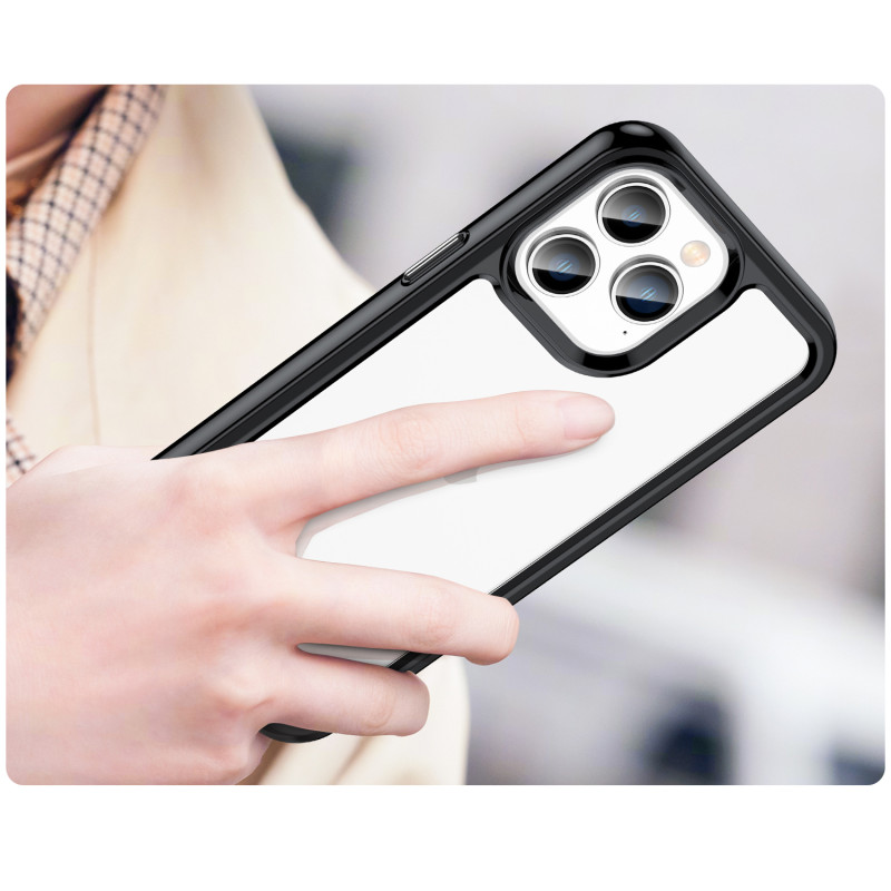 „Outer Space“ dėklas, skirtas iPhone 14 Pro Max, kietas dangtelis su gelio rėmeliu, juodas