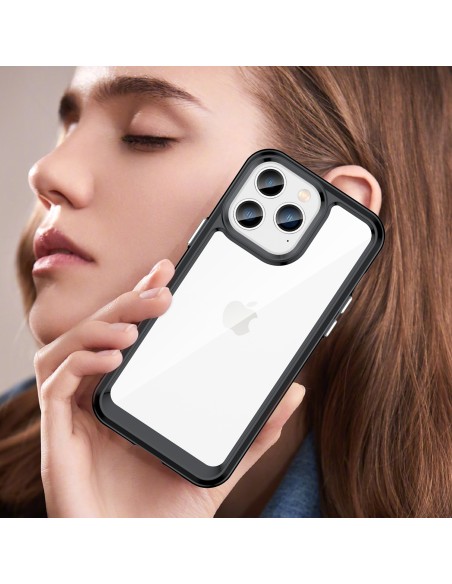 „Outer Space“ dėklas, skirtas iPhone 14 Pro Max, kietas dangtelis su gelio rėmeliu, juodas