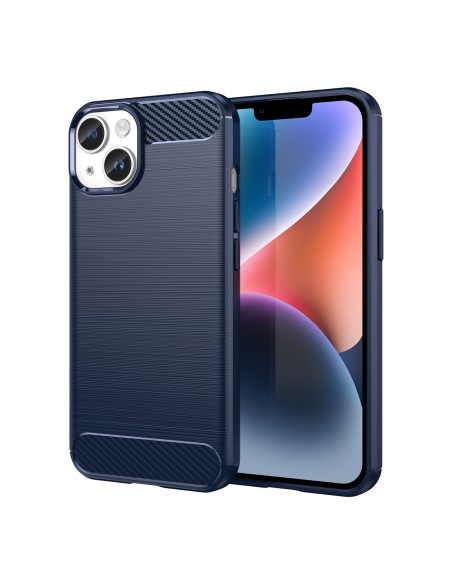 Carbon Case iPhone 14 dėklas, lankstus gelio galinis dangtelis, mėlynas