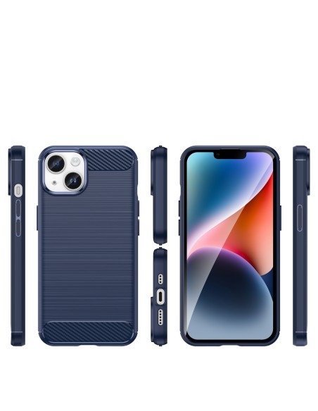Carbon Case iPhone 14 dėklas, lankstus gelio galinis dangtelis, mėlynas