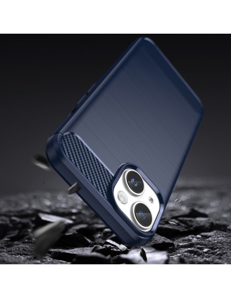 Carbon Case iPhone 14 dėklas, lankstus gelio galinis dangtelis, mėlynas